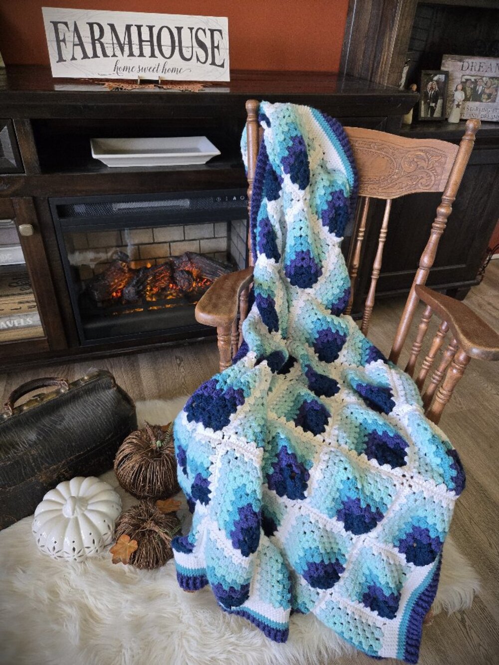 Pretty Blue Handmade Afghan warm and cozy